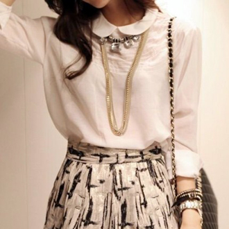 2013 spring top peter pan collar embroidery gentlewomen long-sleeve shirt fashion shirt female