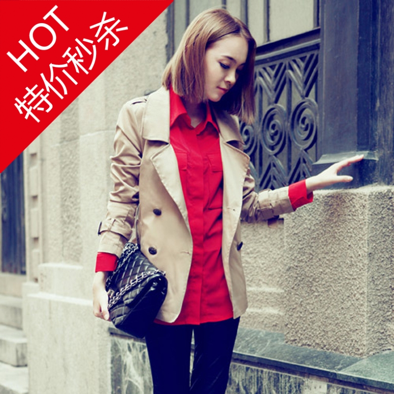 2013 spring trench fashion double breasted slim short design women's trench female outerwear spring and autumn