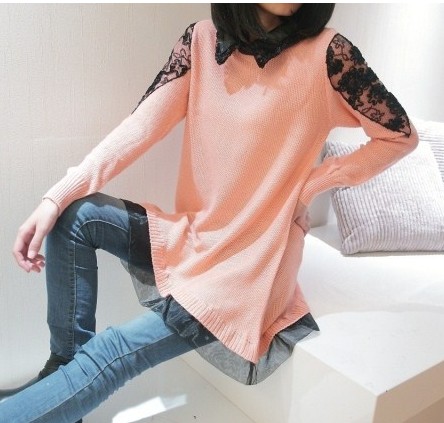 2013 spring turn-down collar shirt maternity shirt medium-long plus size maternity clothing knitted loose batwing shirt