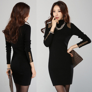 2013 spring turtleneck long design sweater one-piece dress female long-sleeve slim hip thickening basic