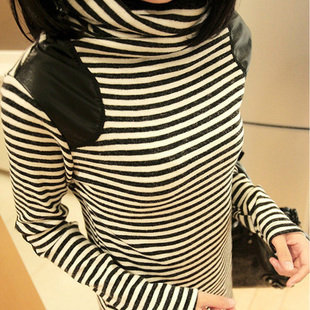 2013 spring turtleneck long-sleeve stripe veneer basic knitted sweater shirt outerwear thermal female