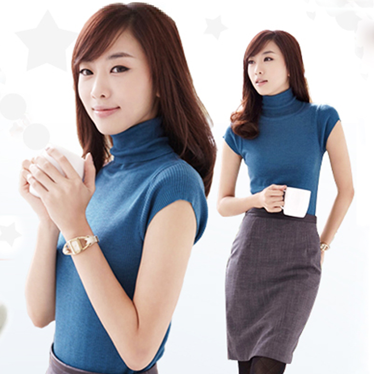 2013 spring turtleneck sweater slim cashmere sweater short-sleeve shirt basic sweater