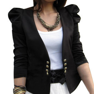 2013 spring V-neck puff sleeve double breasted suit cardigan short jacket slim female blazer