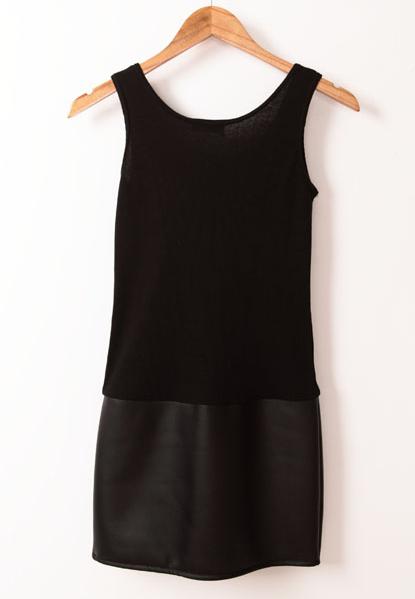 2013 spring vest patchwork slim hip leather skirt women's one-piece dress o-neck basic skirt