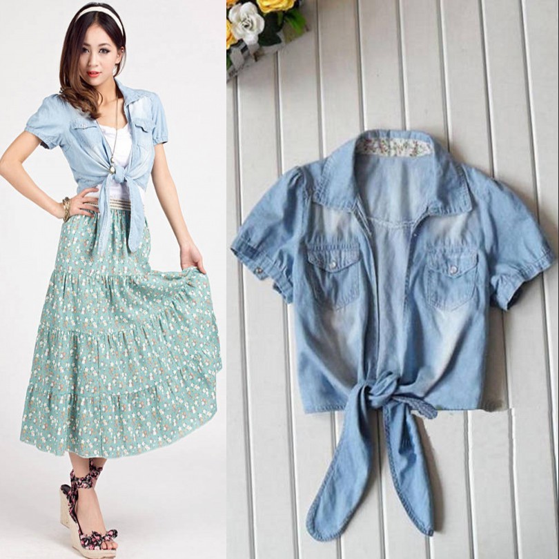 2013 spring vivi all-match water wash short design denim tieclasps sweep cape thin denim outerwear short-sleeve
