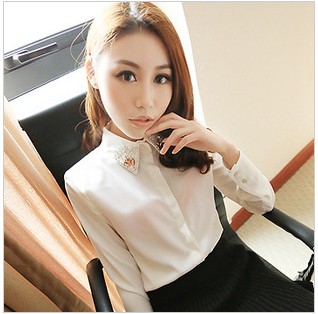 2013 spring warfactory beading diamond gem turn-down collar gentlewomen vintage long-sleeve shirt