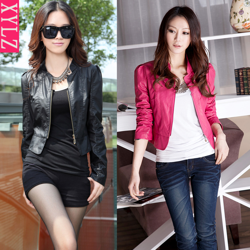2013 spring water washed leather clothing women's PU clothing female short design slim leather jacket outerwear female spring