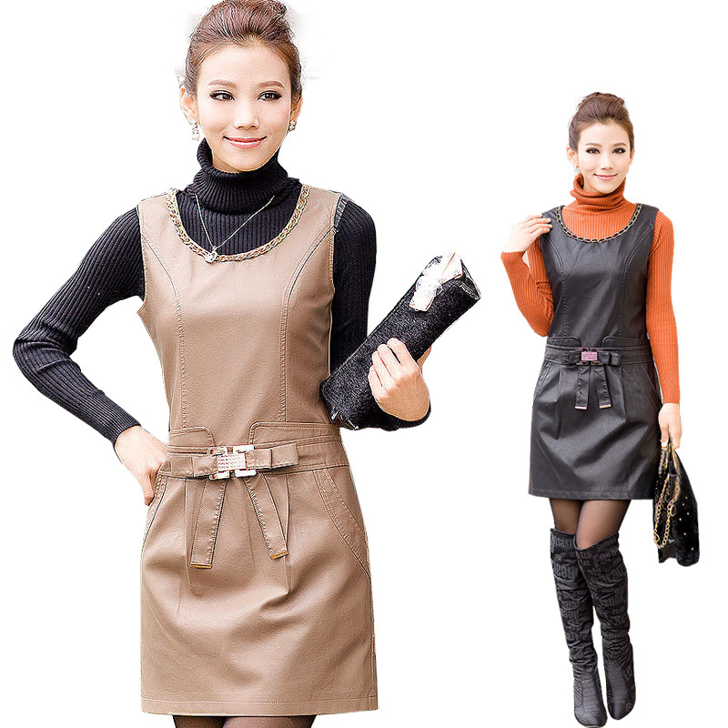 2013 spring water washed leather vest sleeveless one-piece dress spring and autumn skirt