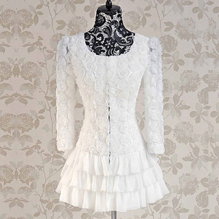2013 spring white rose ruffle slim trench outerwear