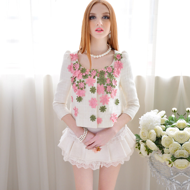 2013 spring white xiangpin flower design short outerwear