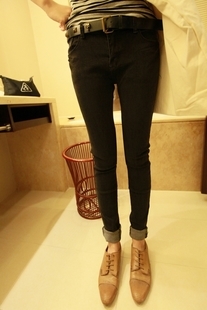 2013 spring wind thin smoky grey ultra elastic denim pencil pants denim trousers