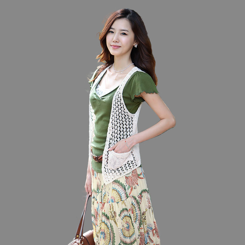 2013 spring women outerwear slim low basic o-neck shirt sweater female small vest