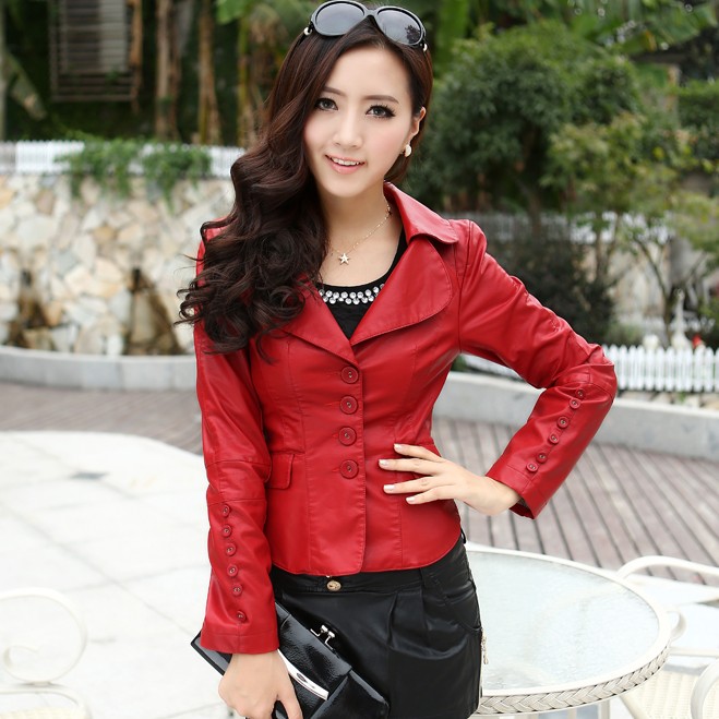 2013 spring Women outerwear slim water wash PU jacket turn-down collar leather clothing female spring clothing plus size