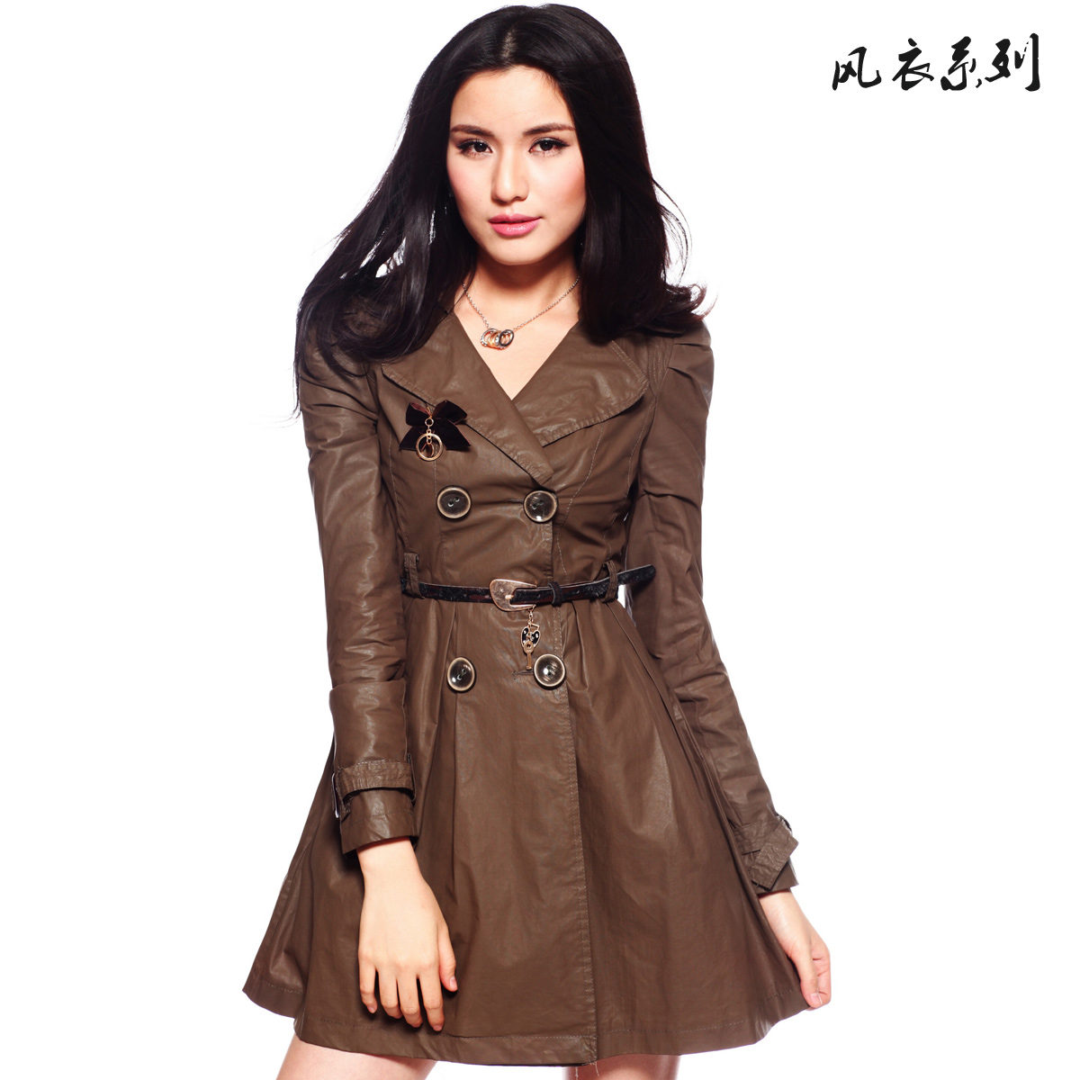 2013 spring women's 0353 classic double breasted trench belt corsage l