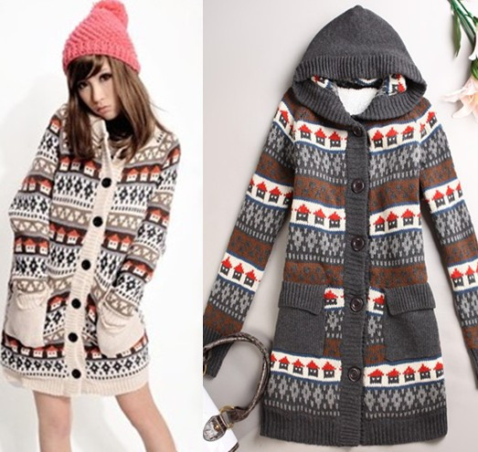 2013 spring women's 093026 thickening sweater pocket with a hood long design sweater outerwear high quality