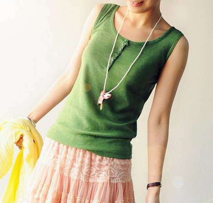 2013 spring women's all-match o-neck solid color loose sweater basic sweater spaghetti strap vest female