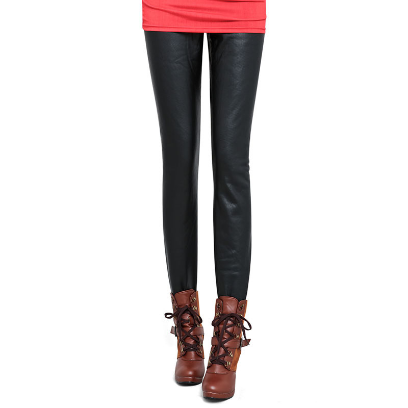 2013 spring women's black dull plus velvet thickening faux leather pants female ankle length leggings