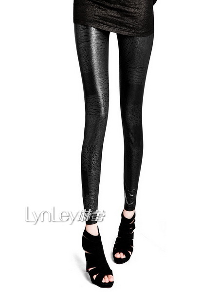 2013 spring women's black leopard print decorative pattern modal faux leather female ankle length leggings