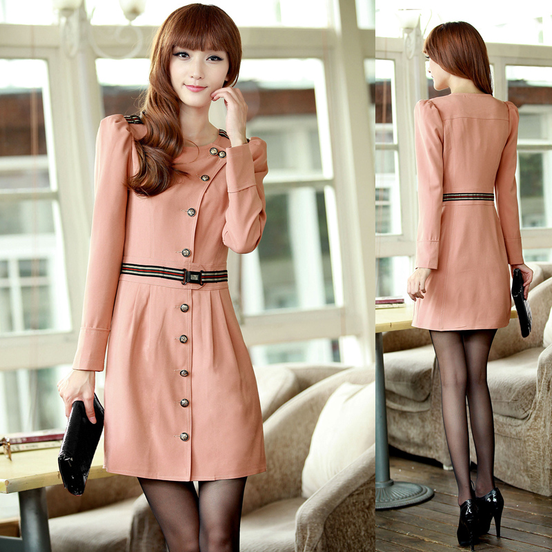 2013 spring women's british style color belt slim trench single breasted medium-long outerwear