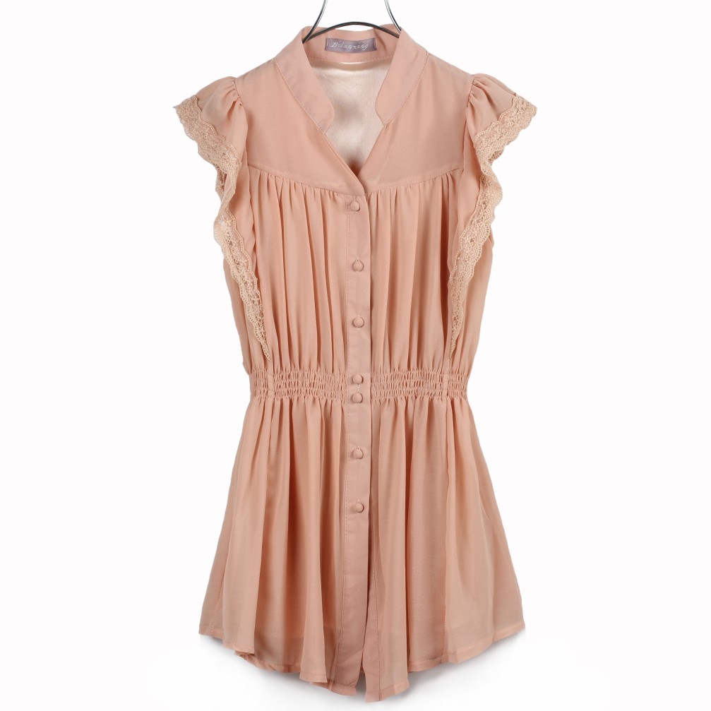 2013 spring women's chiffon shirt short-sleeve top lace shirt medium-long chiffon shirt Free Shipping