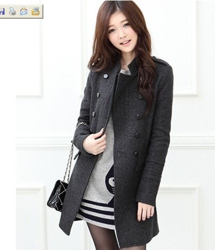 2013 spring women's double breasted wool coat stand collar slim trench woolen outerwear