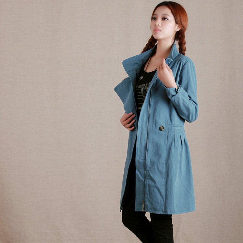 2013 spring women's double layer collar double front fly smoke 100% cotton trench outerwear