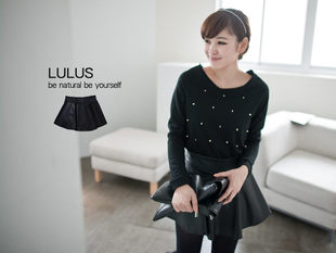 2013 spring women's elastic waist imitation leather PU umbels short skirt sheds