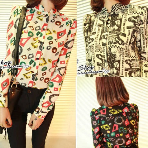 2013 spring women's fashion chiffon flower shirt slim all-match stand collar shoulder pads chiffon shirt