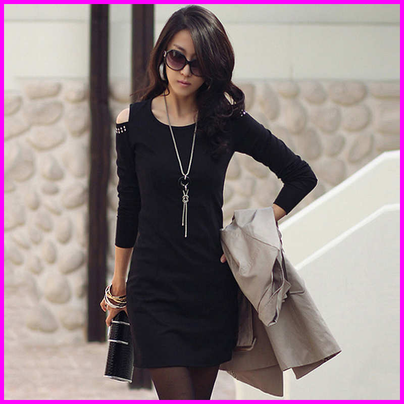 2013 spring women's fashion ol slim strapless rivet long-sleeve one-piece dress basic skirt 13011