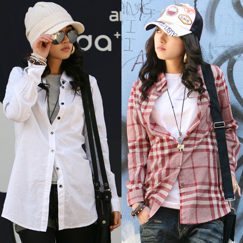 2013 spring women's fashion preppy style plaid turn-down collar shirt female long-sleeve slim casual shirt