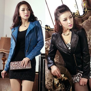 2013 spring women's fashion slim stand collar gold zipper PU clothing women's jacket outerwear female