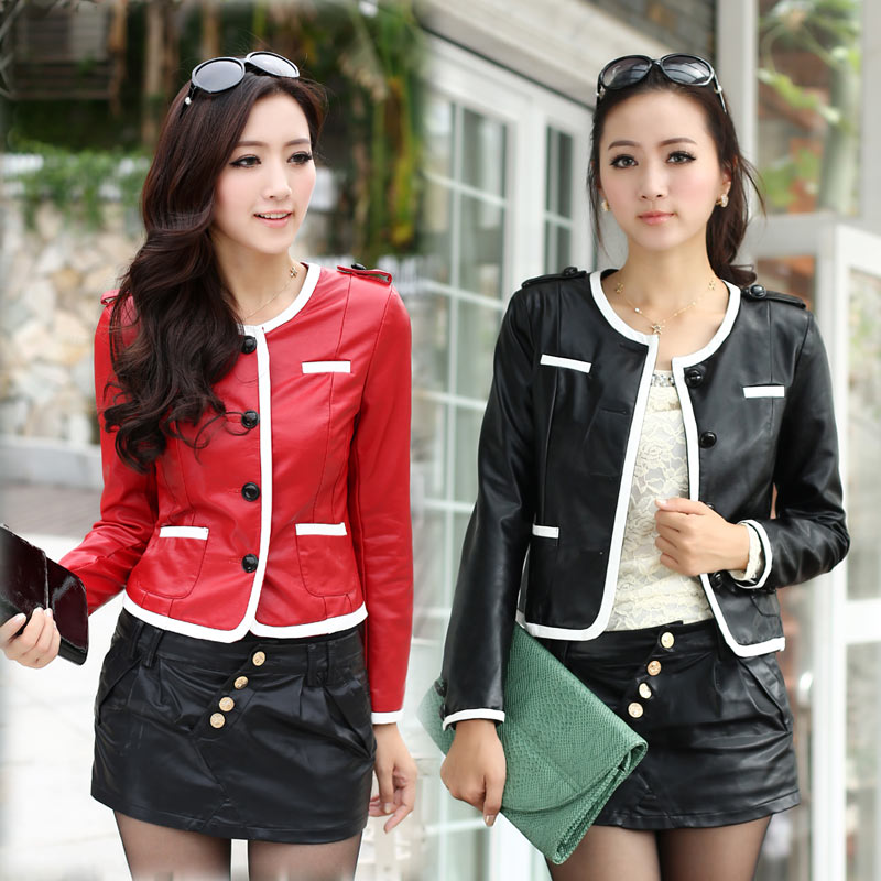 2013 spring women's fashion sweet slim elegant PU clothing design short outerwear a36 Free Shipping