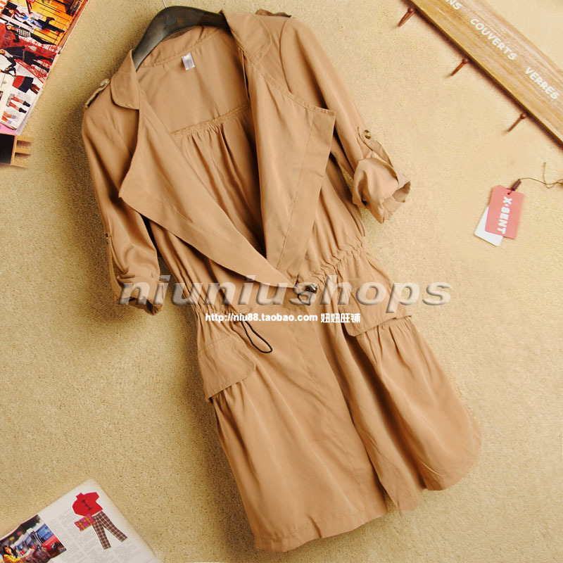 2013 spring women's fashion turn-down collar button drawstring waist spirals trench outerwear