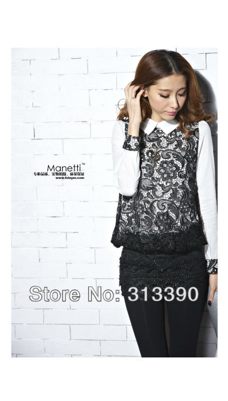 2013 Spring Women's Fashion Turn-down Collar Shirts, Long-sleeve Double Shirt Arrach Pandent For Lady, Free China Post Shipping