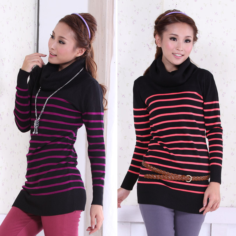 2013 spring women's heap turtleneck sweater medium-long stripe slim sweater outerwear