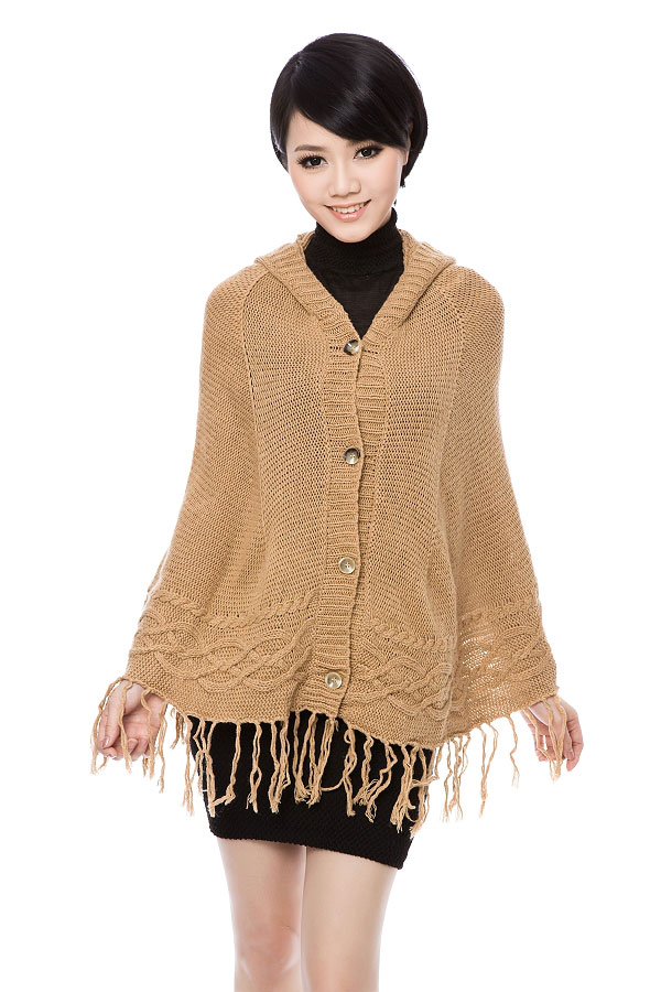 2013 spring women's loose plus size hooded cloak twist sweater cape outerwear Free Shipping