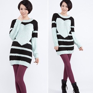 2013 spring women's loose stripe medium-long sweater pullover sweater autumn and winter basic shirt free shipping