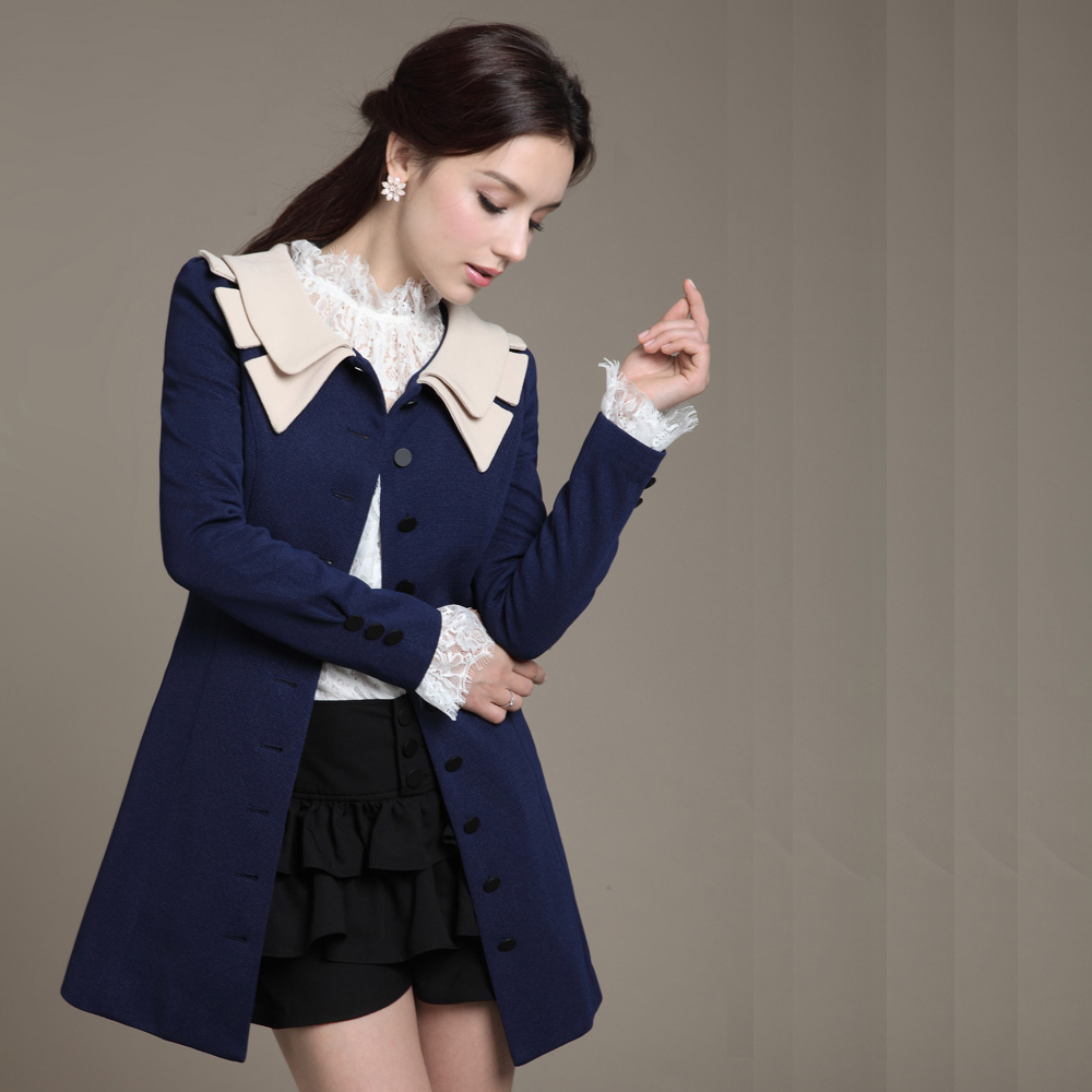 2013 spring women's medium-long long-sleeve trench women's spring and autumn slim peter pan collar cardigan