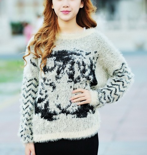 2013 spring women's mohair tiger head loose sweater pullover plus size long-sleeve sweater (WC005)
