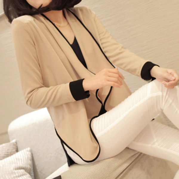 2013 spring women's mushroom fashion all-match long-sleeve pad shoulder width short design outerwear color block small lap