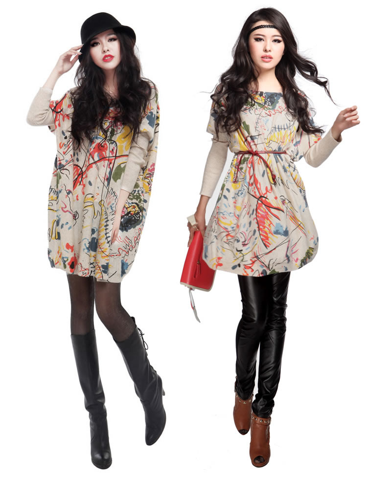 2013 spring women's new arrival fashion doodle edition loose plus size sweater batwing shirt sweater outerwear (WC005)