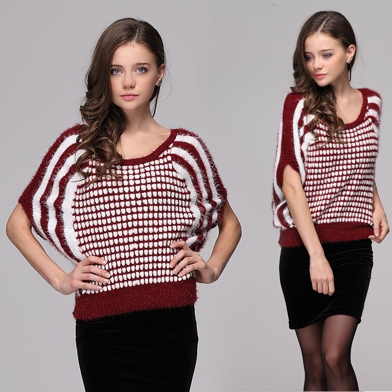 2013 spring women's ofdynamism stripe mix match o-neck wool sweater