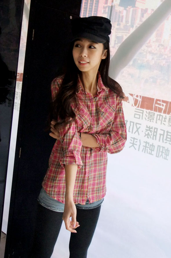 2013 spring women's onta plaid shirt long-sleeve female