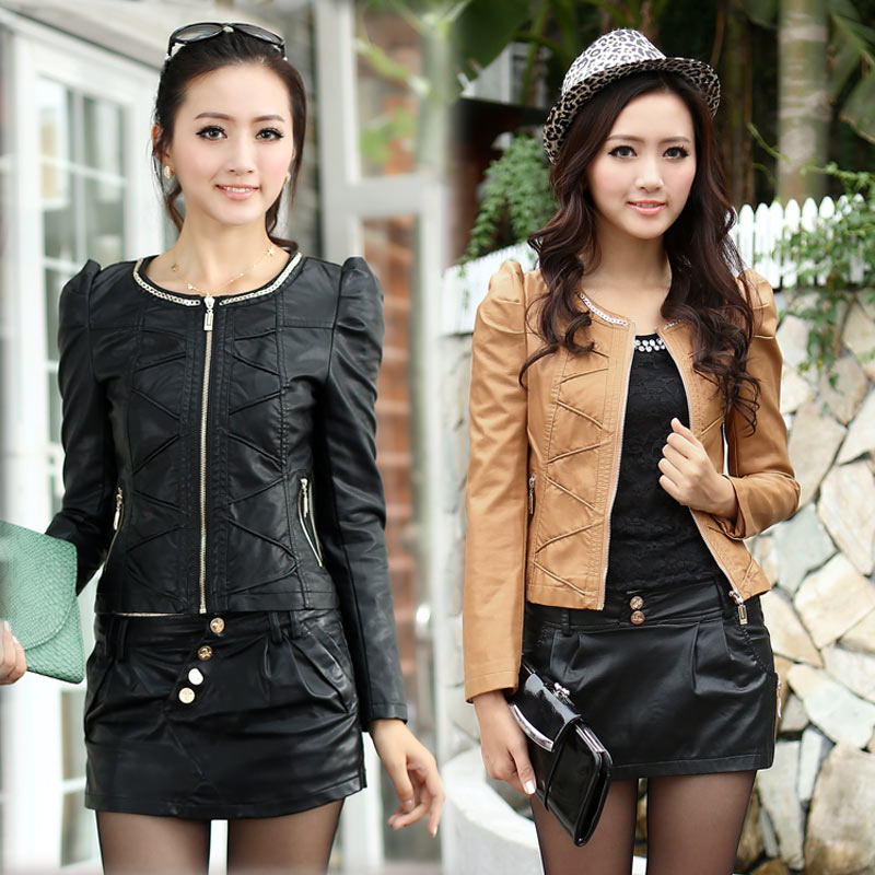 2013 spring women's outerwear sweet slim PU clothing design short outerwear a33 Free Shipping