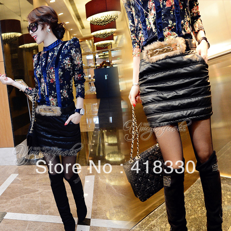 2013 spring women's plus cotton leather woolen bust skirt short skirt with belt