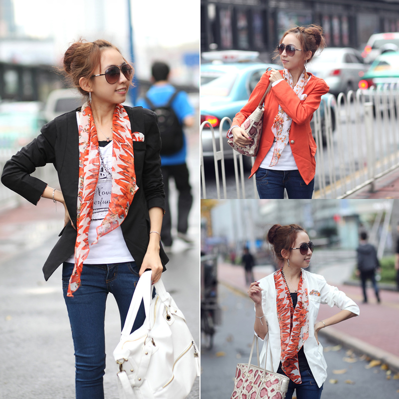 2013 spring women's plus size blazer chiffon silk scarf slim short jacket coat