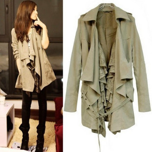 2013 spring women's plus size long-sleeve medium-long casual clothing outerwear spring and autumn slim Army Green