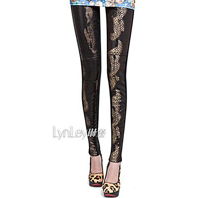 2013 spring women's plus velvet thickening serpentine pattern faux leather patchwork female ankle length leggings