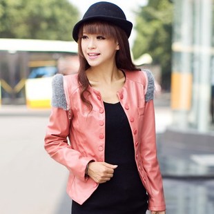 2013 spring women's PU clothing female short jacket slim design women's plus size coat small leather clothing