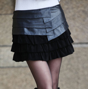 2013 spring women's PU layered dress leather skirt ultra-short pleated skirt bust skirt